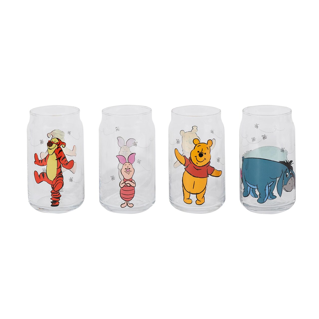 Disney Winnie The Pooh Characters 4-Piece Glass Can Set | Each Holds 16 Ounces